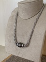 FOPE collier Solo en or 1 8cts avec perle grise, diamants blancs et noirs 642C BTHN