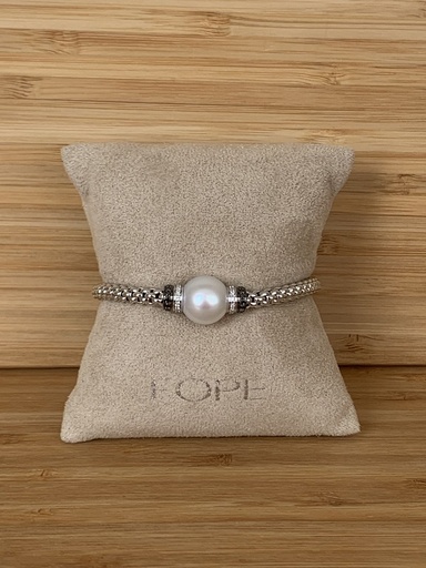 [642B BTHM] FOPE bracelet extensible Flex'It Solo en or 18 cts, avec perle blanche, diamants blancs et noirs 642B BTHM